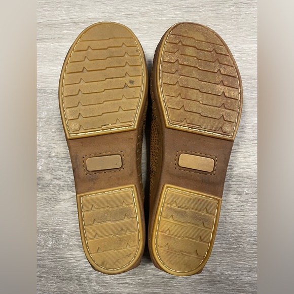 LA PLUME Jen Brown Leather Snake Buckle Wedge Slides Sandals Women’s Size 7.5 38 - Picture 9 of 11